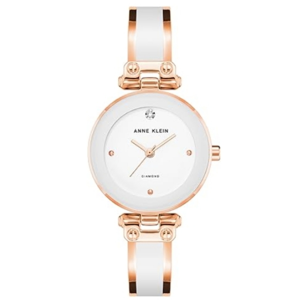 Women's Genuine Diamond Dial Bangle Watch White /Rose Gold